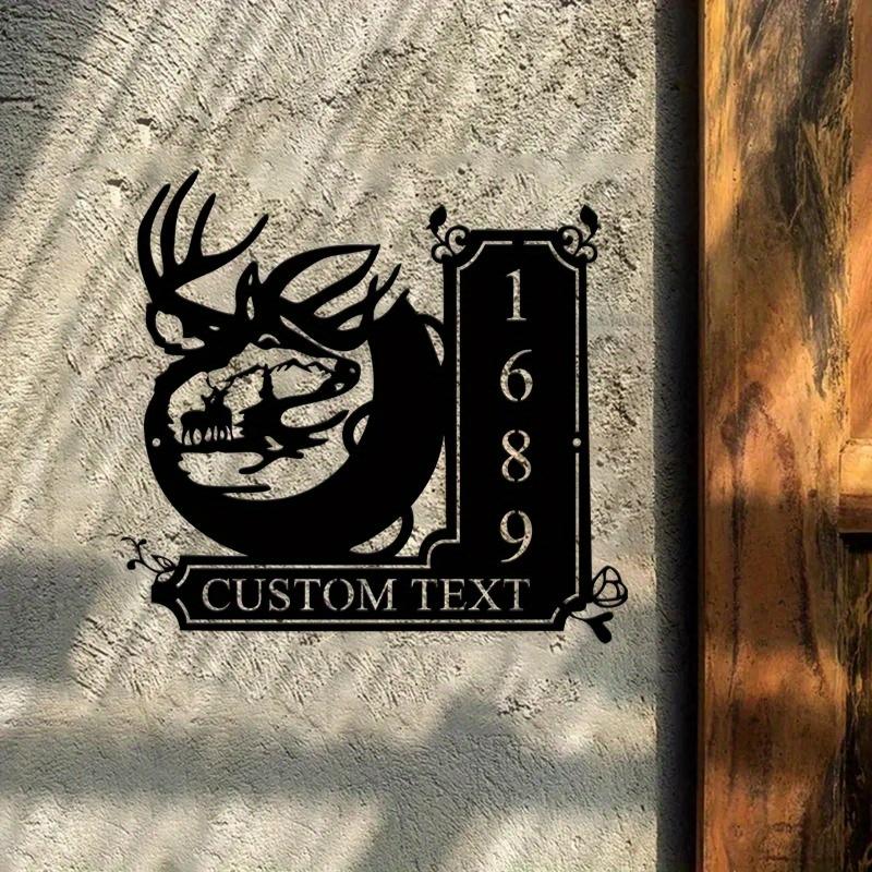 Custom Deer Mountain Metal Address Sign, Personalized Outdoor House Number Plaque, Unique Custom Housewarming Gift for Your Home Decor