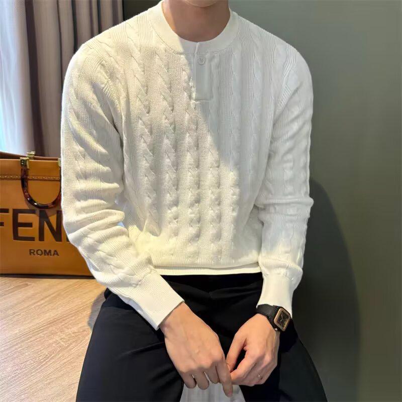 Мужской ретро-свитер хенли с косами - Осенне-зимний стиль Old Money L