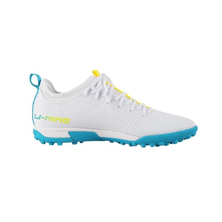 Li Ning TF Turf Cushioning Slip Resistant Abrasion Resistant Soccer Shoes Men's White Blue YSTU013-1
