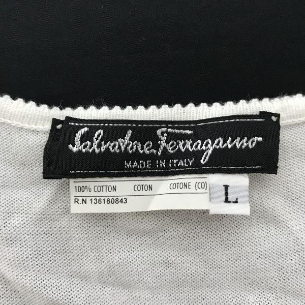 Japan Authorized Salvatore Ferragamo Rhinestone Short Sleeve Cutsew T-Shirt Women L White Lace Tops cBH719(USED)