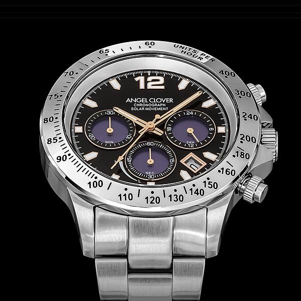 Angel Clover LUCE SOLAR Men's Metal Belt NLUS44SSV-PBK Wrist Watch