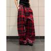 Vintage-inspirierte Color-Block-Karos mit Kordelzug, weites Bein, Damen, Herbst, Freizeit-Hosen