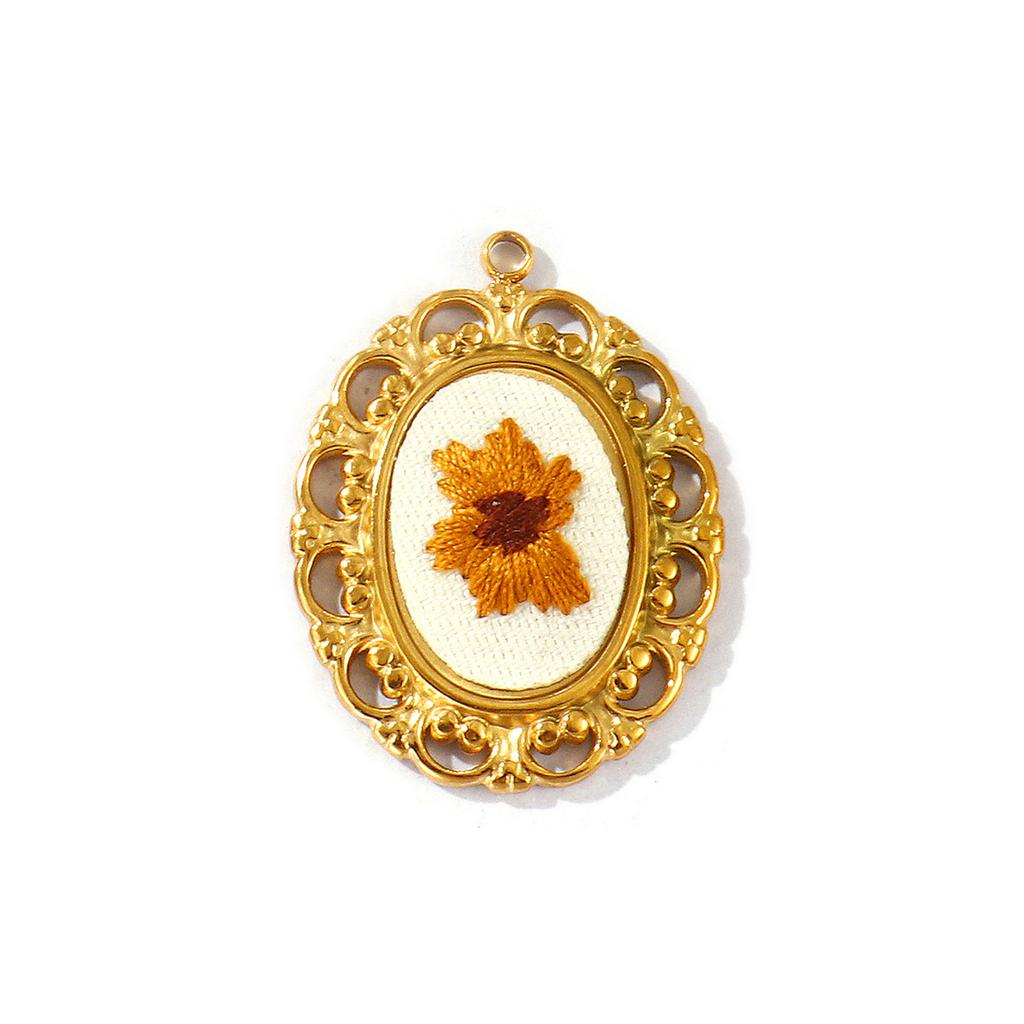 2 Pcs Oval Flower Leaf Embroidered Charms Multicolor 304 Stainless Steel Charms 18K Gold Plated Pendants For DIY Necklace Making