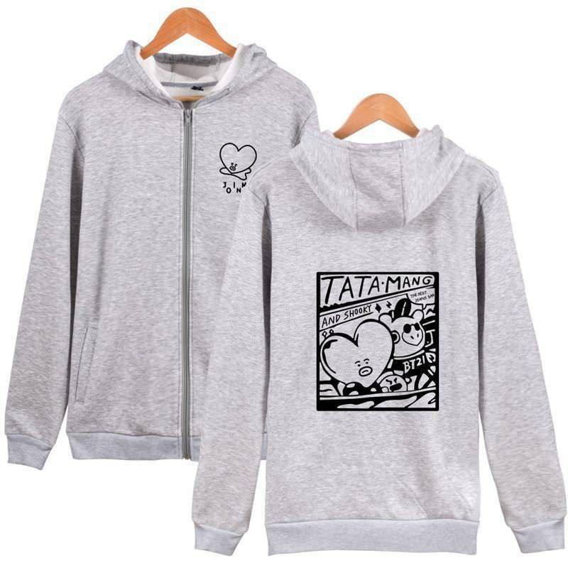 Bts Sweatshirt mit Reißverschluss Bt21 Bangtan Boys Tata Casual Sweatshirt Kpop Hoodie