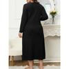 Women's Fashionable Plus Size Solid Color V Neck Long Sleeved Casual Loose Dress