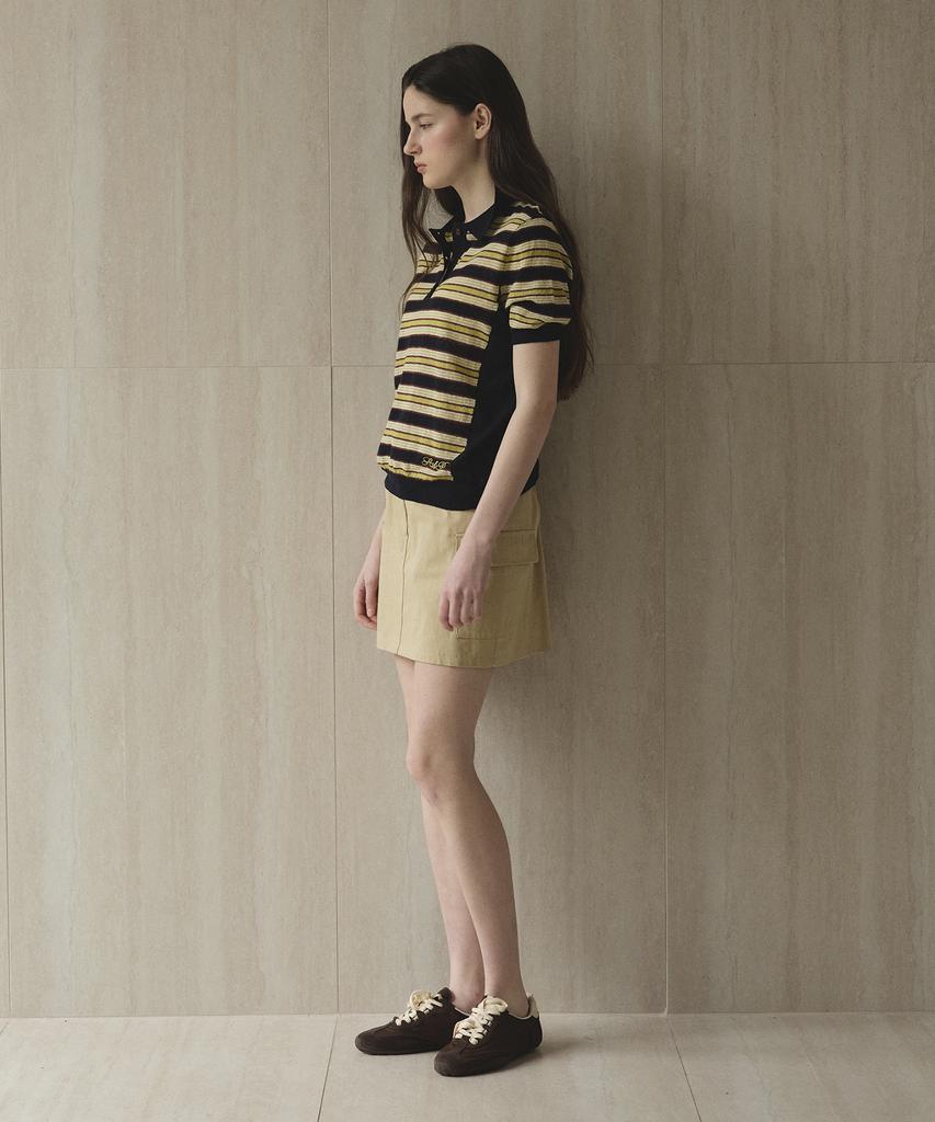 Seutyudioaenpaleukeu Striped Collar Short Sleeve Knit_Navy