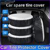 QC 4Pcs Tire Cover Case Black Silver Car Spare Tire Cover Storage Bags Carry Tote Polyester Tire For Cars Wheel Protection Cover