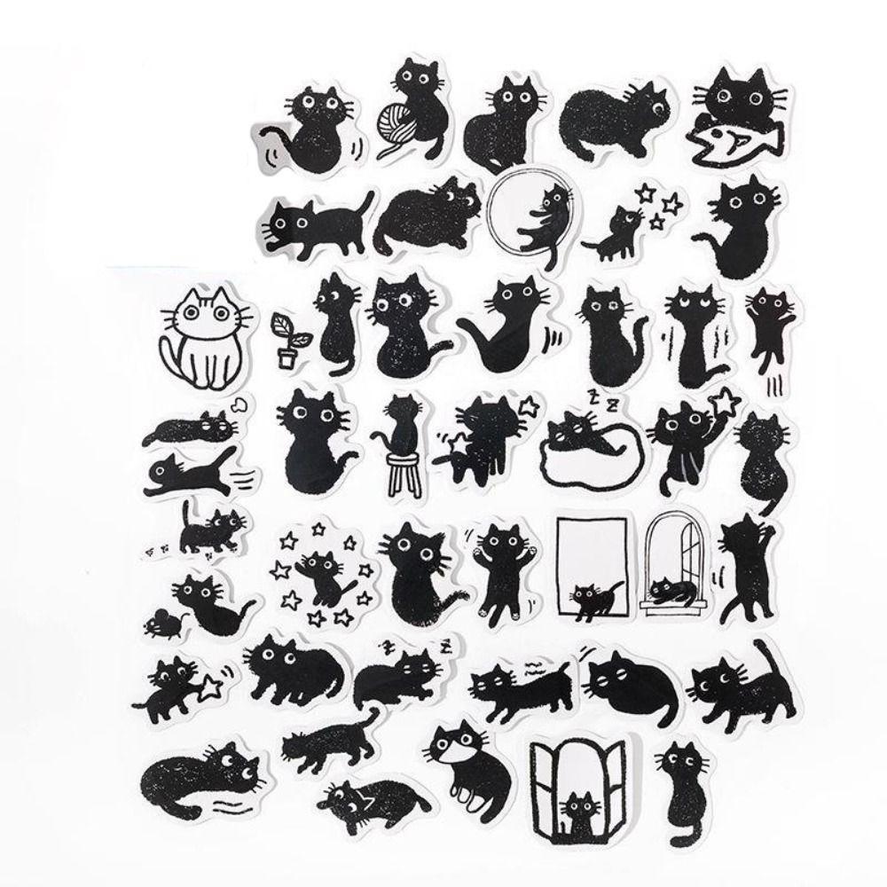 

45pcs Waterproof Black Cat Stickers Vintage Stationery Stickers Scrapbook Stickers Scrapbook Material Decorative Stickers