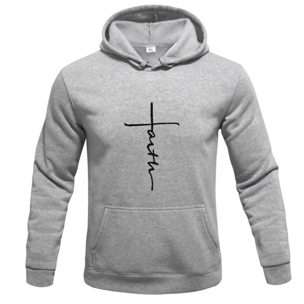 2024 "Faith" Men's Casual Sports Hooded Crew Neck Oversized Fashion Letter Print Sweatshirt Hoodie Men's Clothing Fashion