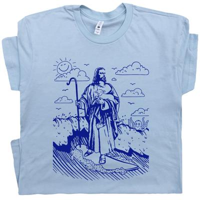 Jesus Surfing T Shirt Vintage Surf Graphic Tee Mens Womens Christian Surfer