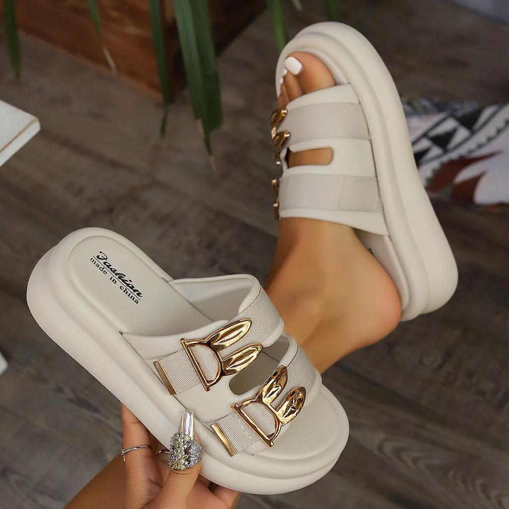 Fashion Women's Shoes Summer Foreign Trade New One Word Thick Soled Slippers Comfortable Soft Soled Slippers Outside Casual Sandals
