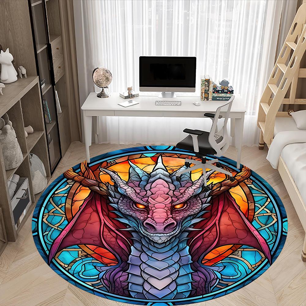 1 Stück Drachen-Buntglas-Büro-Runder Teppich, Unter Bürostühlen Schlafzimmer Wohnzimmer Heimdekoration, Raumdeko, In Verschiedenen Größen Erhältlich