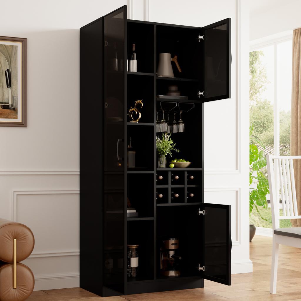 Vitrine mit LED-Beleuchtung App-Steuerbar, Glasschrank mit Glastüren, Weinregal und Stauraum, Wohnzimmerschrank