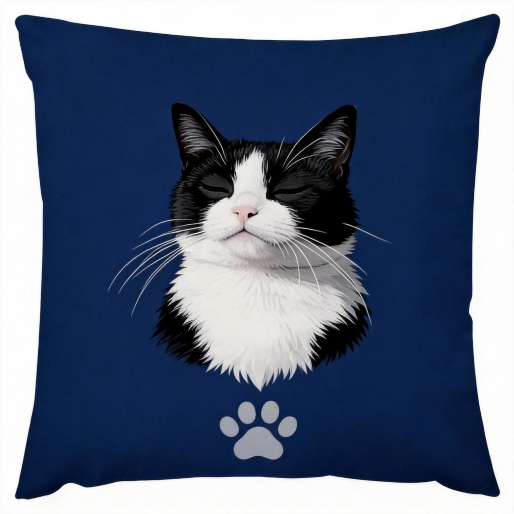 Realistic Black  White Cat Pillow  Cushion Cover Pc  HD Portrait with Green Eyes Modern Decor for Sofa or Bedroom
