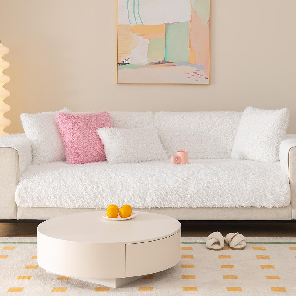 Französischer Stil Nerzfell-Plüsch-Sofakissen, winterverdickte, rutschfeste Sitzkissen, einfacher moderner Bezug, vollständiger Bezug, Handtuch