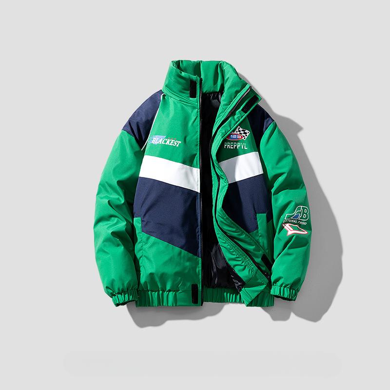 

Зимняя модная брендовая мужская утепленная одежда с воротником-стойкой, подходящая по цвету, на хлопковой подкладке, японская трендовая свободная куртка с хлопковой подкладкой 4XL зелёный