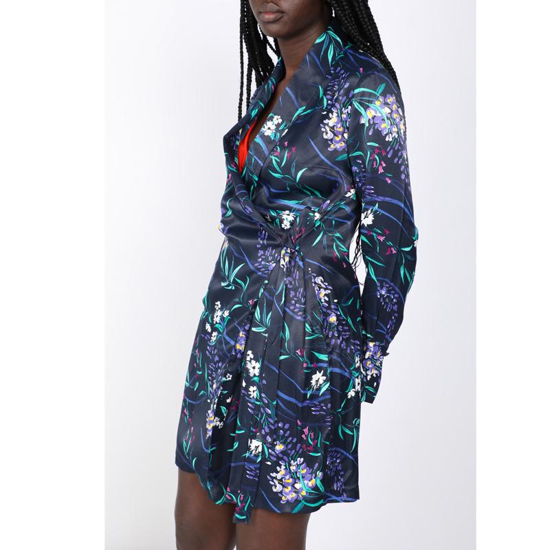 Kimono cu guler șal cu model floral, albastru bleumarin pentru femei