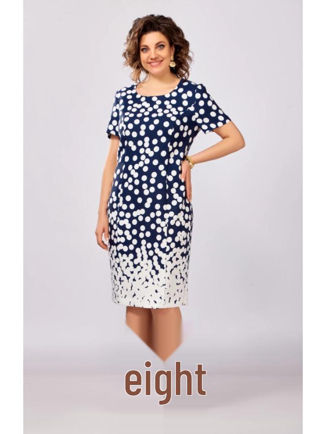 2026 Summer Women s Polka Dot Round Neck Short Sleeve Slit Midi Dress Double Extra Large темно-синий