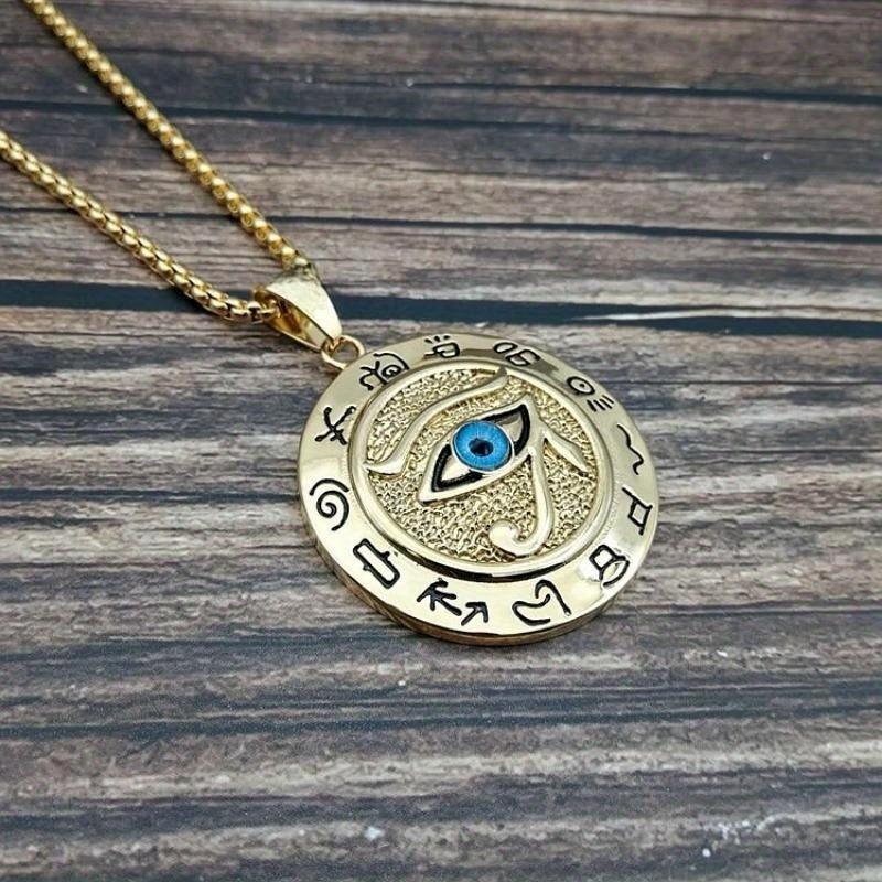 1pc Egyptian Horus Eye Pendant Necklace Fashion Jewelry Non-precious Metal Plated Mosaic Design Fashion Silvery or Gold Plated