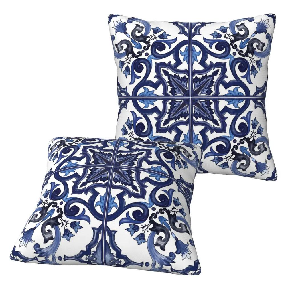 Fodera per Cuscino Quadrata Decorata Floreale Blu Mediterranea Siciliana 2 Pezzi Copricuscino Decorazione Cuscino Cuscino da Arredo Comfort per la Casa
