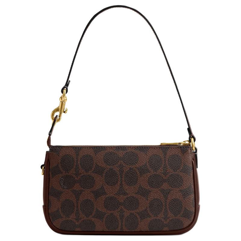 Coach Plaza 18 Brass Metal Hardware Faux Leather and Calfskin Shoulder Bag Small Women's Maple Brown