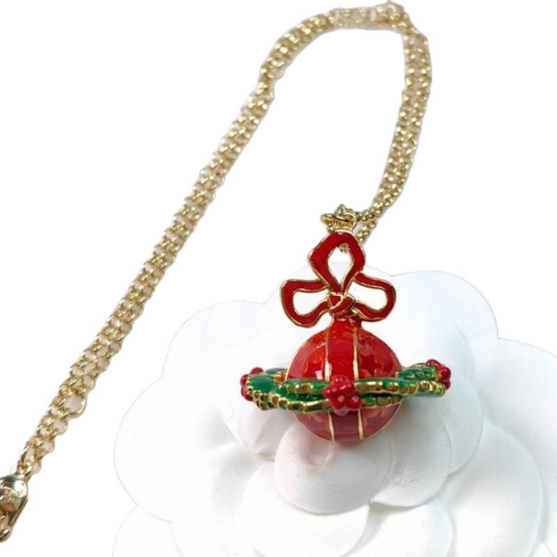 West Oma Dreidimensionales Saturn Planet Design Weihnachts-Halskette - Damenmode Schlüsselbeinkette Accessoire