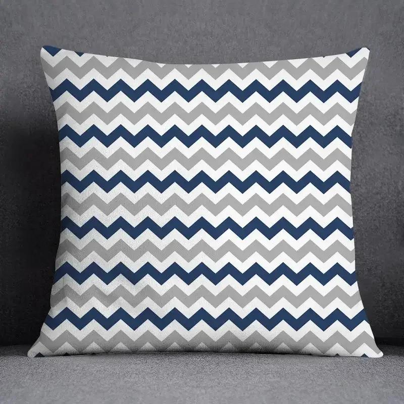 Blue-Gray Geometric Patterns Double-Sided Printed Pillow Cover Short Plush Suitable Living Rooms Bedrooms Throw Cushion Cover