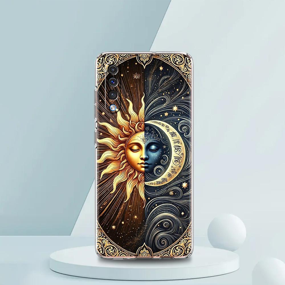 Transparent Phone Case for Samsung Galaxy A16 A14 A12 A22 A24 A42 A02 A03S A06 A20 A30 A40 Soft TPU Cover Sun Moon Stars Pattern