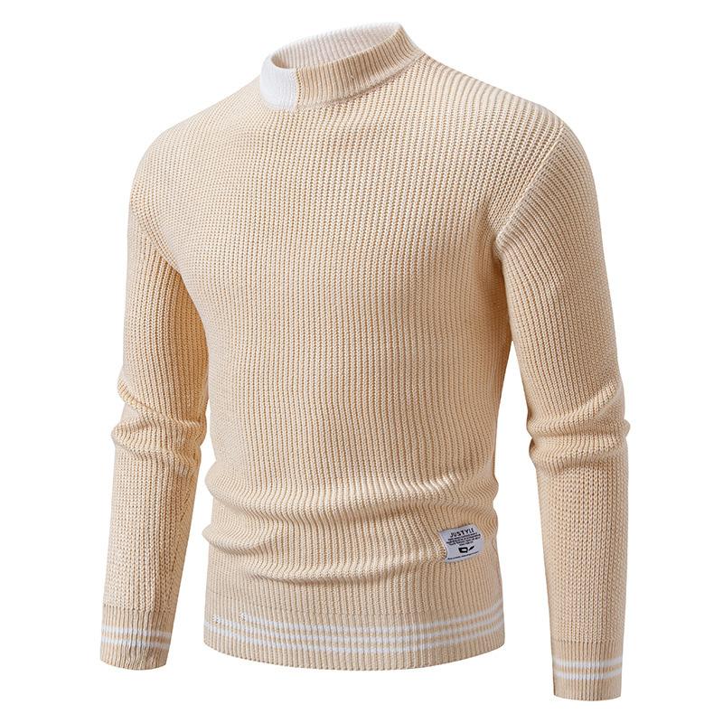 Herren Strickpullover mit hohem Kragen, gestreifter Freizeitpullover, Winter warmer Rollkragenpullover, modischer Rundhalspullover
