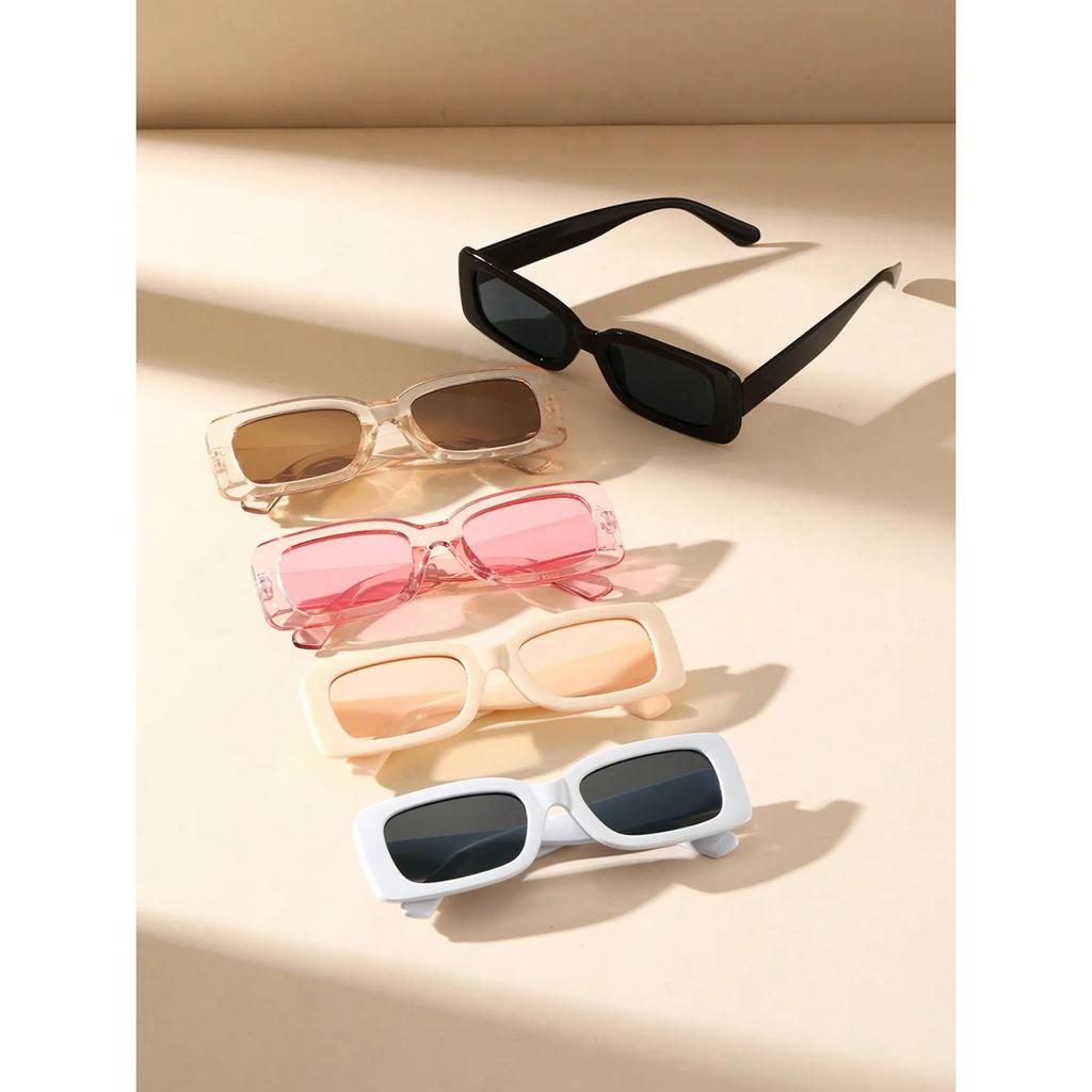 2/5 Stück S modische Sonnenbrillen aus Kunststoff mit rechteckigem Rahmen für Damen und Herren, für den Alltag, Brillen, Urlaubs-Outfits, Strandparty-Accessoires.