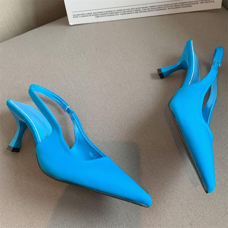 Summer New Brand Women 6 .5cm High Heels Slingback Sandals Mules Green Blue Stiletto Heels Lady Rose Red Party Pumps Shoes