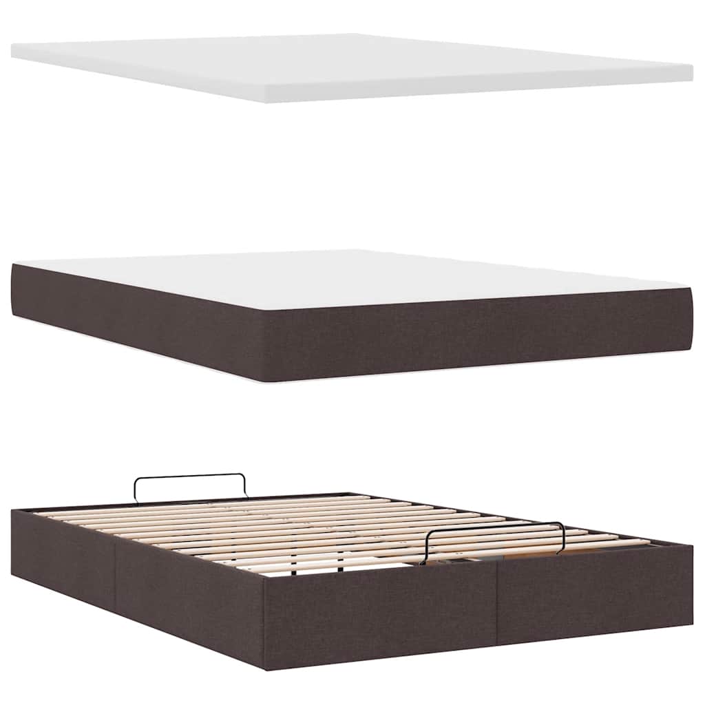 Ottoman Bed with Mattress Dark Brown 140x200 cm Fabric
