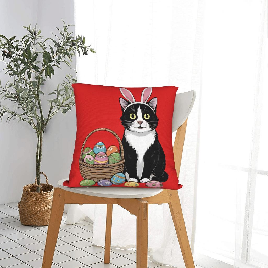 Funny Easter Cats Ears Bunny Eggs Pillowcases Cute Funny Pillow Case For Sofa Bedroom Home Decor Soft Pillow Cover