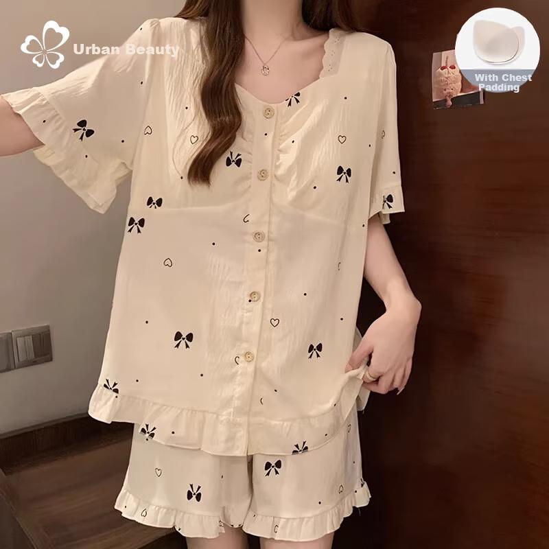 Sweet Summer Pajama Set for with Padded Short Seeve and Shorts, Coud Cotton oungewear, Casua Outdoor Teen Gir Outfit, Gift for Girfriend