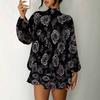 Women's 3D Halloween Motif Print Mock Neck Long Sleeve Dress, Raglan Sleeve Fake Two Piece Mini Dress