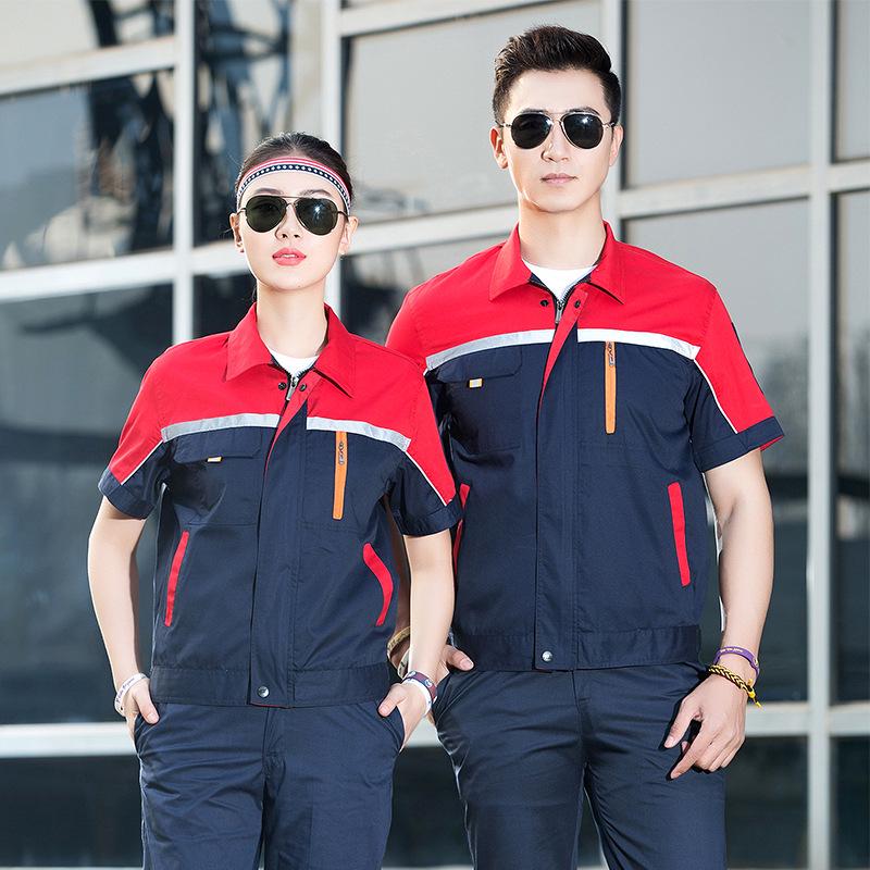 Męski oddychający zestaw odzieży roboczej z krótkim rękawem - letnia odzież budowlana przeciwpotna