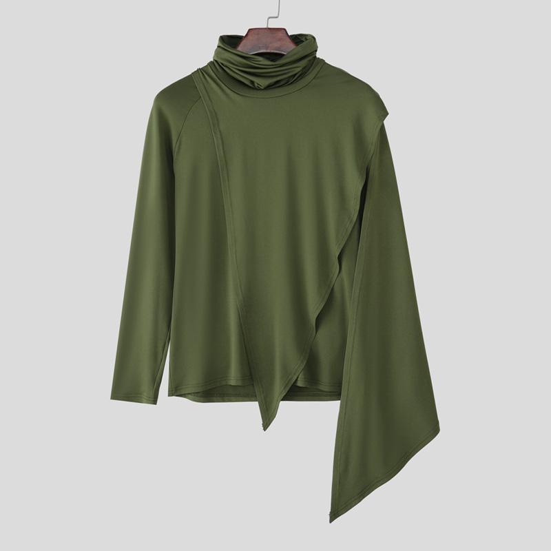 

INCERUN Осень Мужской Водолазка Длинный Рукав Неровные Слои Пэчворк Повседневный Приталенный Кейп Футболки 2XL зелёный