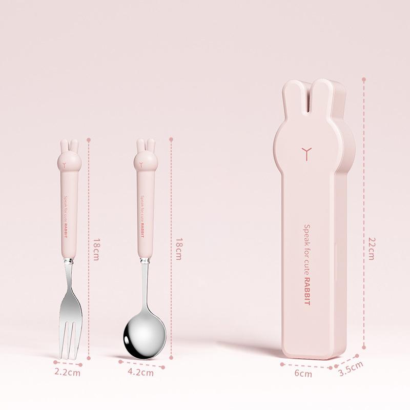 Cartoon Bear Cutlery Set with Case Stainless Steel Kids Fork Spoon Portable Cutlery Set Travel Tableware Reusable Flatware
