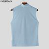 INCERUN Men Mockneck Sleeveless Zip-up Casual Slim Texture Tank Tops