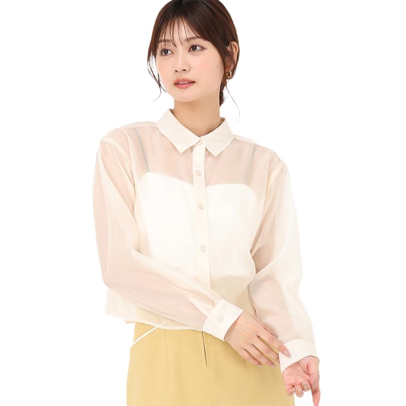 

Mishmash Long Sheer Cropped Office Spring Beige Women s Shirt/Blouse, Sleeve, Material, Length, Casual, Wear, Basic, бежевый
