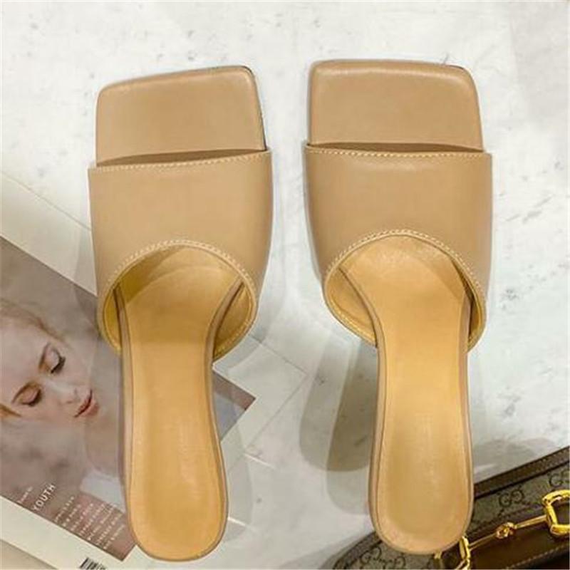 Fashion New Square Toe High Heels Sandals Women Fashion Open Toe Slipper Women's Sandals Summer Designer Mules Shoes Women