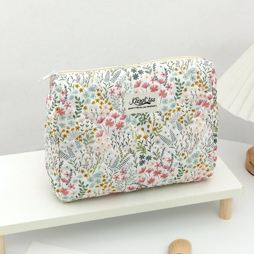 Flower Print Women Fashion Cosmetic Bag Large Capacity Travel Organizer Makeup Toiletry Pouch Handbag Portable Ladies Tote Bag