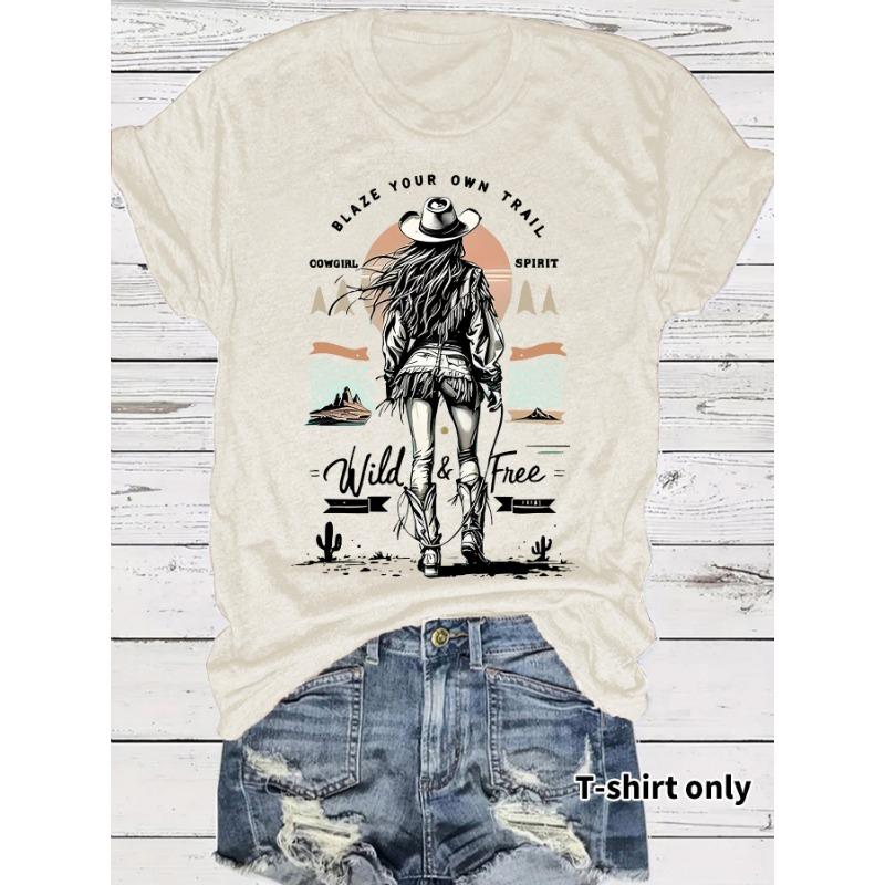 Damen Denim Bedrucktes Kurzarm Locker und Modisches T-Shirt