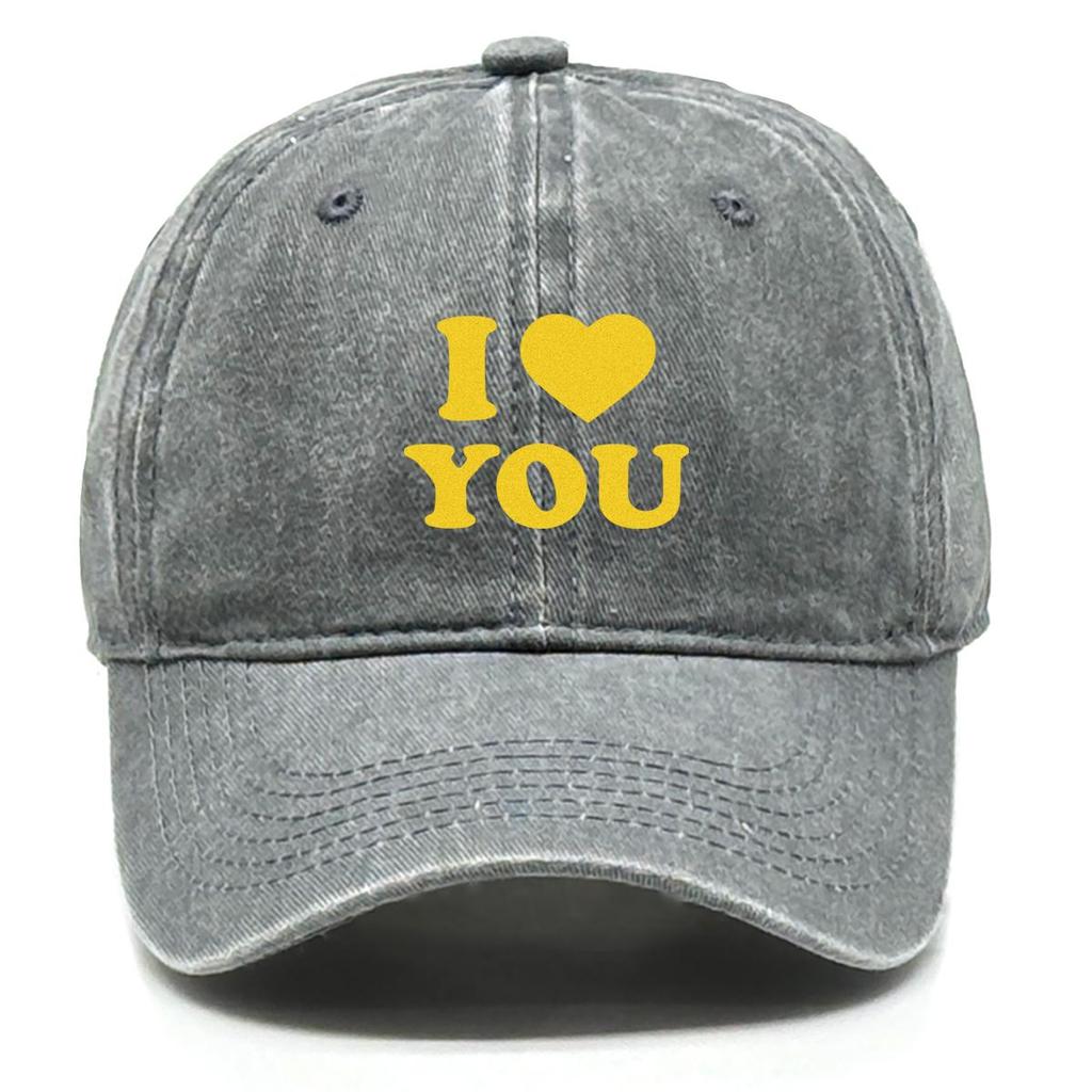 Golden "I LOVE YOU" Print Snapback Sun Hat, Valentine's Day Trucker Hat Hip Hop Curved Brim Sunshade Sun Visor Adjustable Baseball Cap