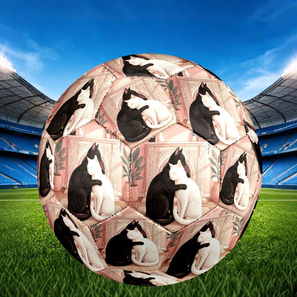 1pc Cats Harmony Theme Soccer Ball Football, Size 5, Lightweight PVC, Durable Outdoor Training Soccer Ball, Gift M61484