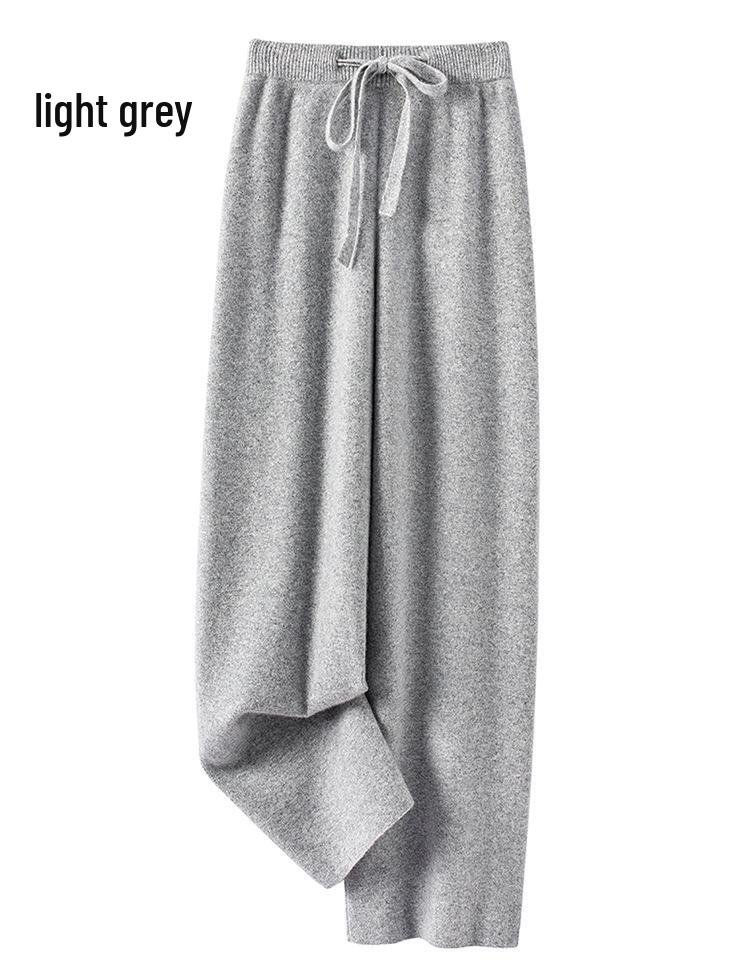 100% Pure Wool Red Elastic Waist Wide-Leg Pants for Autumn/Winter