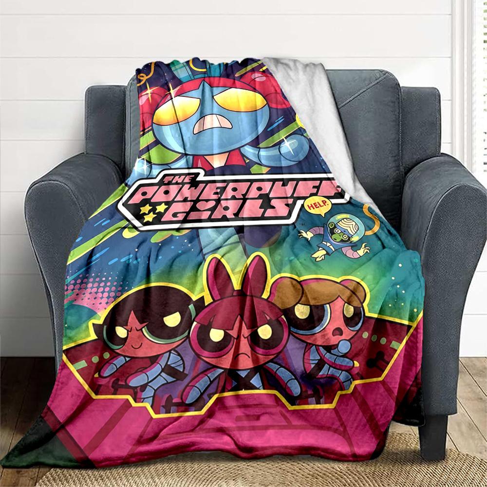 1pc Powerpuff Girls Cozy Print Blanket Lightweight Warm Flannel Throw Blanket For Sofa, Bed, Living Room