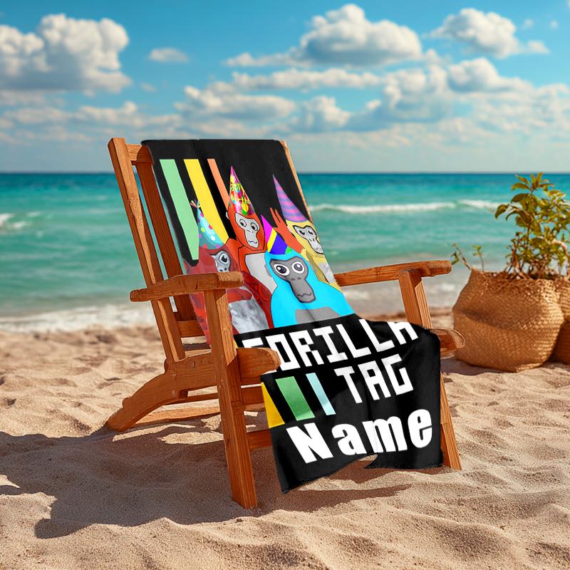 Personalized customized proof beach towel with Gorilla Tag pattern - soft, absorbent,quick-drying,perfect swimming,camping&bathing