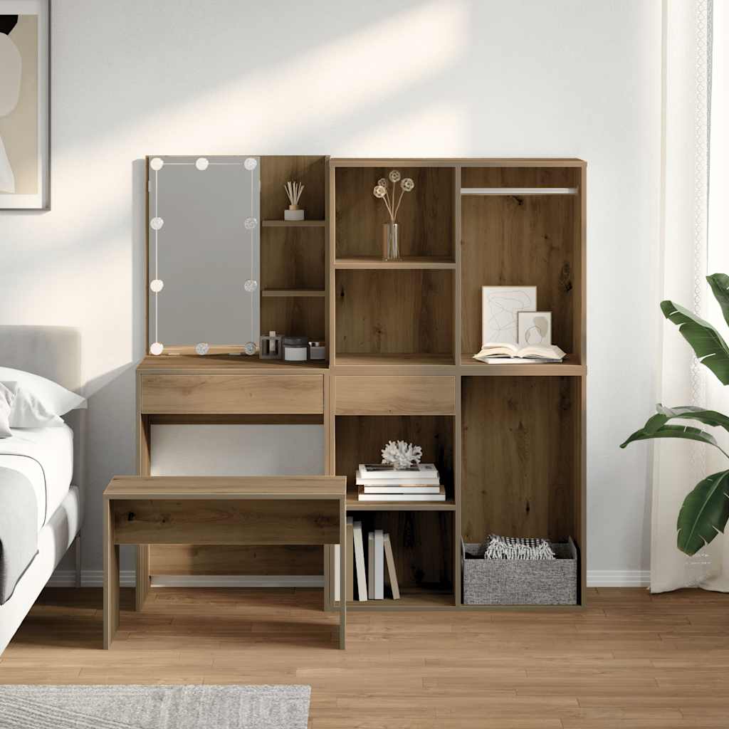 Vanity Table Set with LED Lights Artisan Oak Engineered Wood