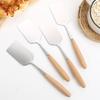 Stainless Steel Square Head Steak Cooking Shovel Wood Handle Pizza Shovel Pancake Beef Pan Shovel BBQ Utensils for Kitchen